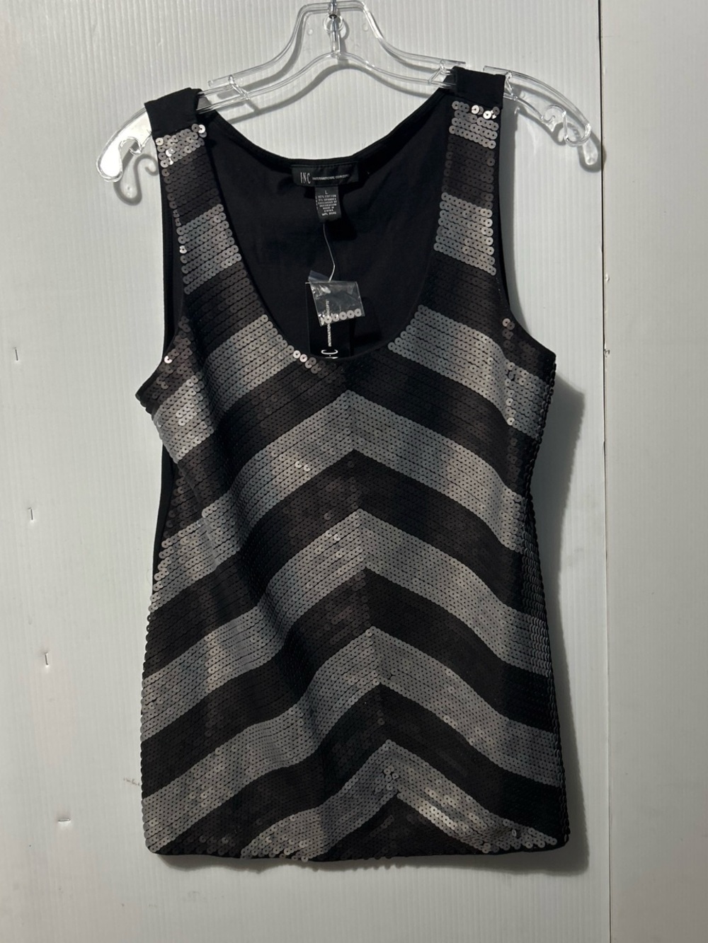 INC International Concepts Black & Silver Sequin Chevron Tank